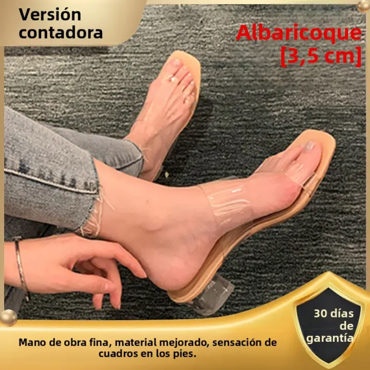 Zapatos de tacón alto transparentes y hermosos, sandalias de cristal, sandalias de tacón grueso francés, estilo semi-drag, temperamento socialité. - 1