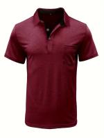 Camisa de manga corta para hombre, camisa de solapa con botones, bolsillo en el pecho, color sólido, a la moda - details 42