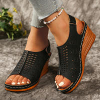 2025 Sandalias de Velcro Ligeras y Huecas de Estilo Nuevo de Verano para Mujeres Sandalias de Cuña para Mujeres - details 4