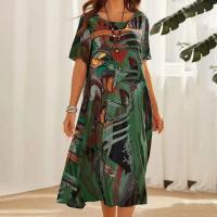 Vestido de Verano Casual con Estampado Floral Manga Corta, Cintura Elástica, Cuello Redondo - details 1