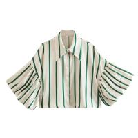 OUWU- Camisa Holgada A Rayas Con Manga De Burbuja Para Mujer, Gran Oferta De Temporada, Nuevo Estilo, Informal, Cuello Tipo Polo, Manga Corta, Top De Moda - details 10