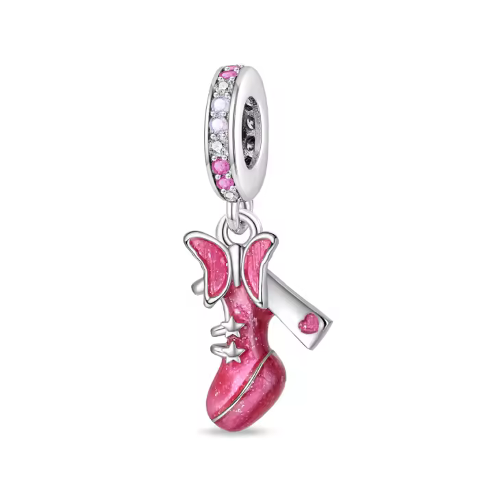 Colgante de Pulsera de Plata Esterlina 925 Serie Rosa de Moda Diseño de Zapatos de Baile - 1