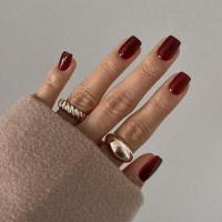 24PCS Uñas Postizas Cuadradas Rojo Tinto Con Inlay De Brillo Plateado Elegancia Exquisita Moda Generosa Para Citas Y Comidas - details 6
