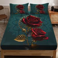 Juego De Sábanas Ajustables De Rosa Gótica 3D, 3 Piezas, Protector De Colchón De Cama Suave, Cómodo - details 0