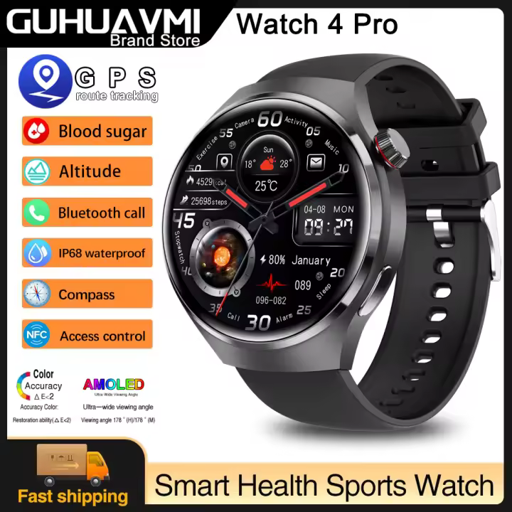 Reloj inteligente Para Hombre Watch 4 Pro Pantalla táctil completa AMOLED de 1,53 pulgadas,llamada bluetooth,esfera personalizada, música,NFC,azúcar en sangre, frecuencia cardíaca,Impermeable,Relojes de negocios para hombres,Rastreador GPS Smartwatch 2024 - 1