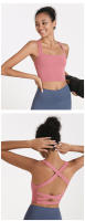 Top deportivo sin mangas con espalda cruzada para mujer, a prueba de golpes, para correr, fitness, con acolchado, sujetador de yoga. - details 1