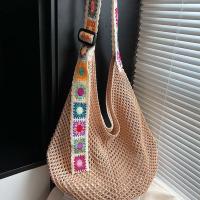 Bolso de mano de ganchillo de gran capacidad para mujer, bolsa tejida hueca ligera de estilo étnico, con correa bordada, tejido de algodón - details 33
