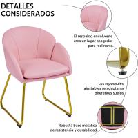 Terciopelo Sillon para Dormitorio Silla para Comedor Cocina Pata Metal Silla Sala de Estar Rosa Claro - details 3