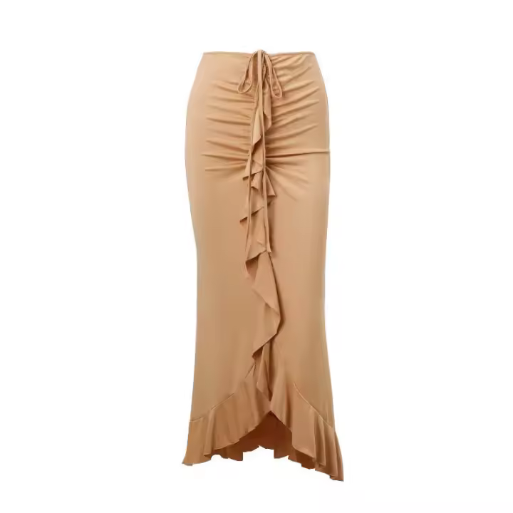 BUNO-falda ajustada con volantes lisos para mujer, faldas sexys fruncidas de cintura alta para la calle, vestido corto informal elegante de oficina para verano - 1