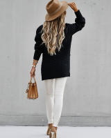 Autumn winter women knitted sweater loose warm elegant solid batwing sleeve side split pullovers - details 7