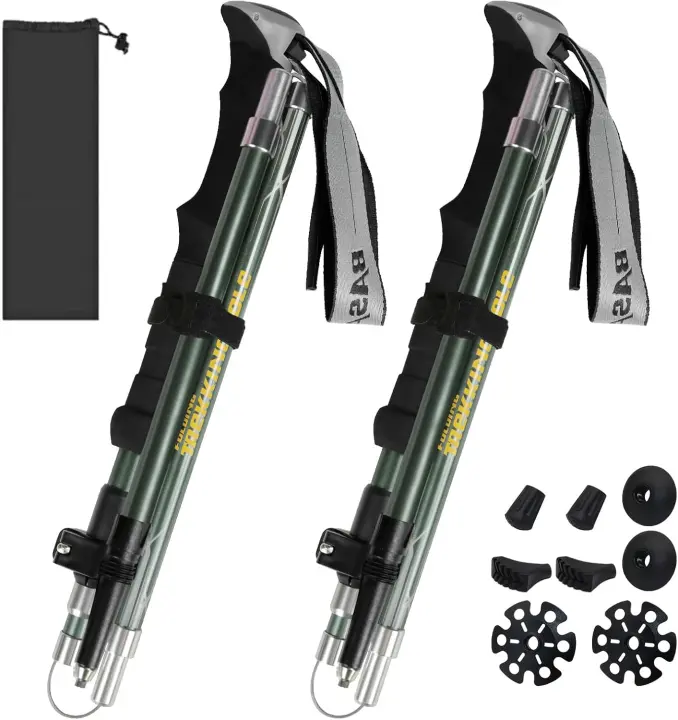 senderismo para hombre y mujer, plegables, telescópicos, 110-135 cm, ultraligeros, de aluminio, cierre de pinza con 4 pares de topes de goma - 1