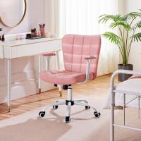 Silla de Oficina sin Reposabrazo Silla Oficina Tapizada de Cuero PU Silla con Ruedas Silla Ergonómica Base Metal Blanca - details 27