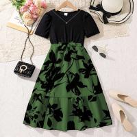 Moda coreana de verano para niños, manga corta floral negra con cinturón, vestido cómodo y decente para fiesta o vacaciones - details 9