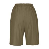Pantalones Cortos de Lino y Algodón para Mujer Color Sólido, Cintura Suelta, Bolsillo, Botón, Moda Casual - details 20