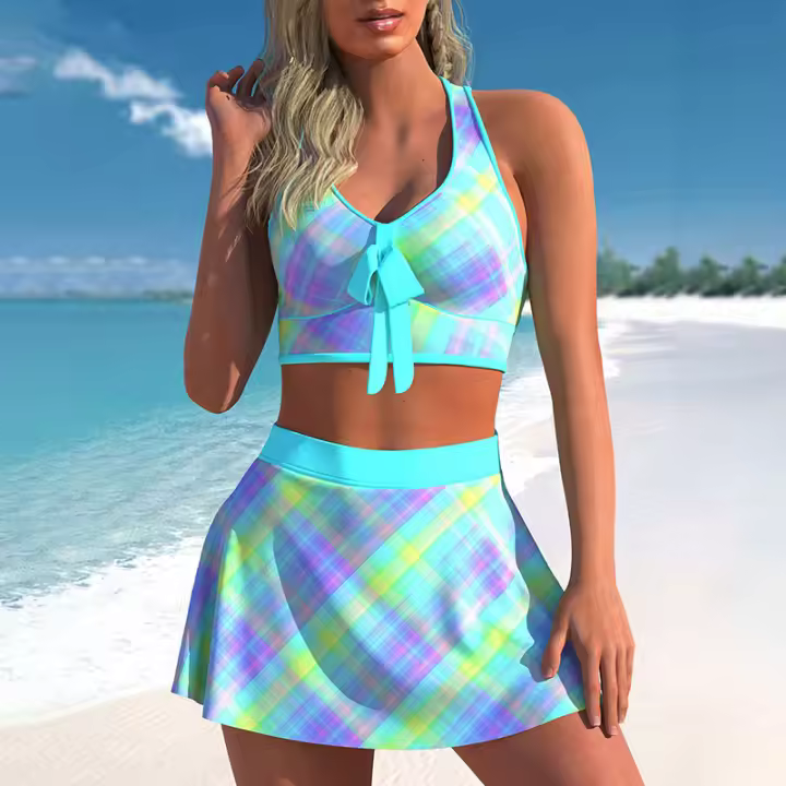Monokini sexy nuevo estampado retro traje de baño de 2 piezas para mujer conjunto de bikini de playa de verano - 1
