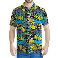Polo con graffiti 3D para hombre, camiseta informal con solapa de manga corta con estampado de figura retro, camiseta Y2K - details 8