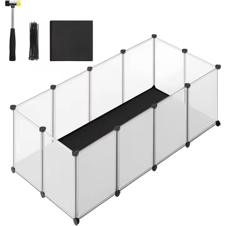SONGMICS Parque para Mascotas con Suelo y Alfombra Impermeables y Extraíbles, Valla para Animales Pequeños, para Hámsteres, Conejos, Erizos, Cobayas, 125 x 63 x 42 cm, Blanco LPC009W01 - 1