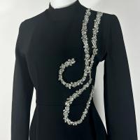2024 nuevo vestido negro delgado y delgado con cuentas de manga larga vestido largo Maxi vestidos para mujeres - details 3