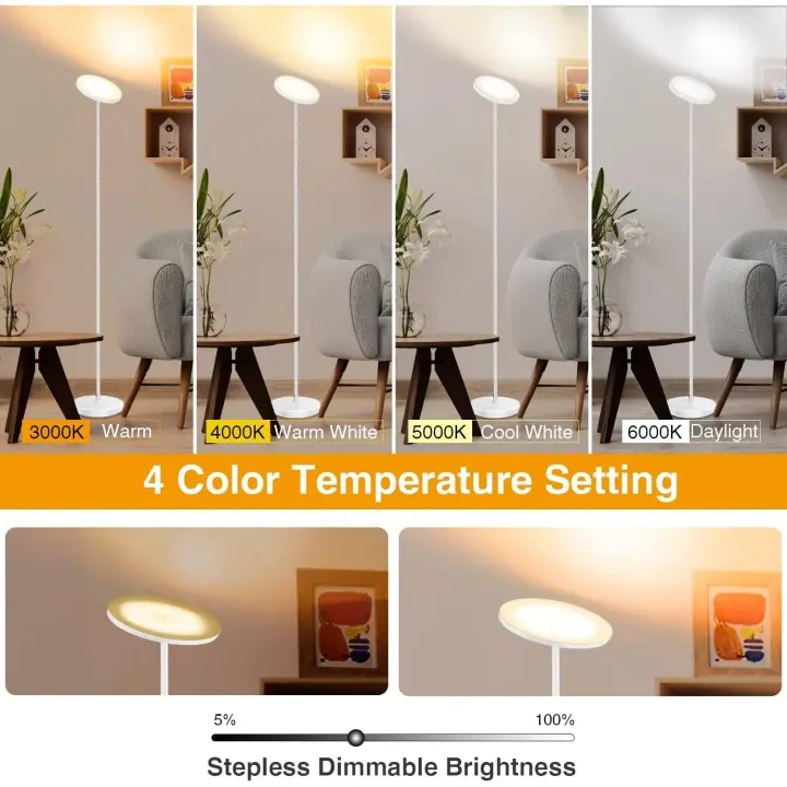 Lámpara de Pie LED Regulable, Control Remoto Magnético y Control en el Poste, 30W 2400lm, 4 Temperaturas de Color, Función de Temporizador y Memoria,Negro - 1