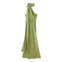 BUNO-Vestido de fiesta con cuello Halter y cinta de satén para mujer, vestidos elegantes sin espalda y hombros descubiertos, batas lisas para primavera 2025 - details 21