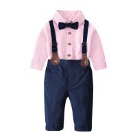 Conjunto para niños, cárdigan de manga larga a rayas a la moda para primavera y otoño, ropa Formal para niño con flores, monos, conjunto de dos piezas - details 2