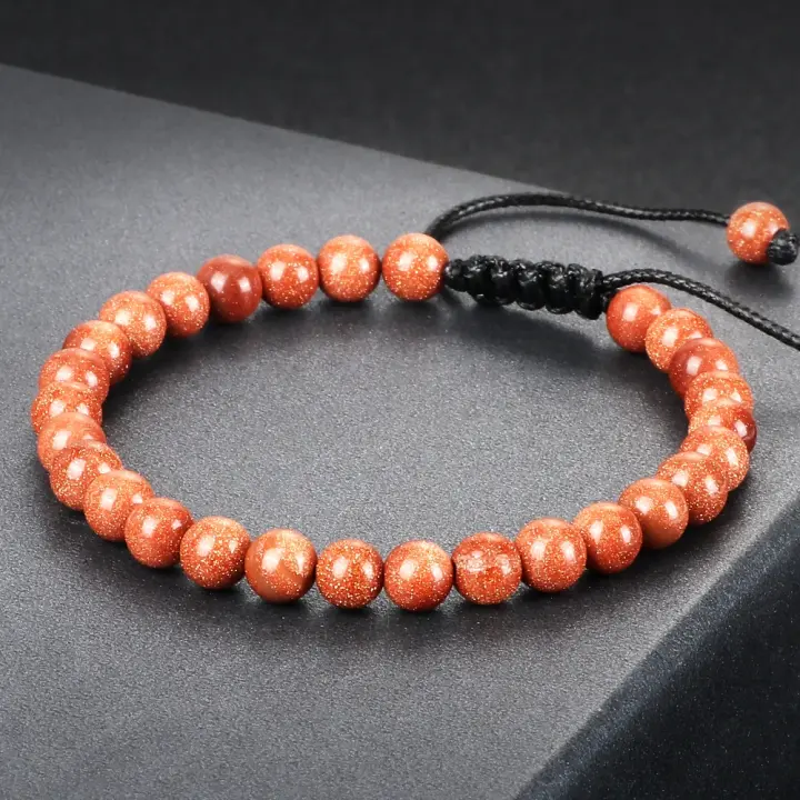 Pulsera de Piedra Pómez Natural 6mm Cuentas de Cuarzo Azul Green Doro Pulsera Trenzada para Hombres y Mujeres Joyería Brillante para el Muñeca - 1