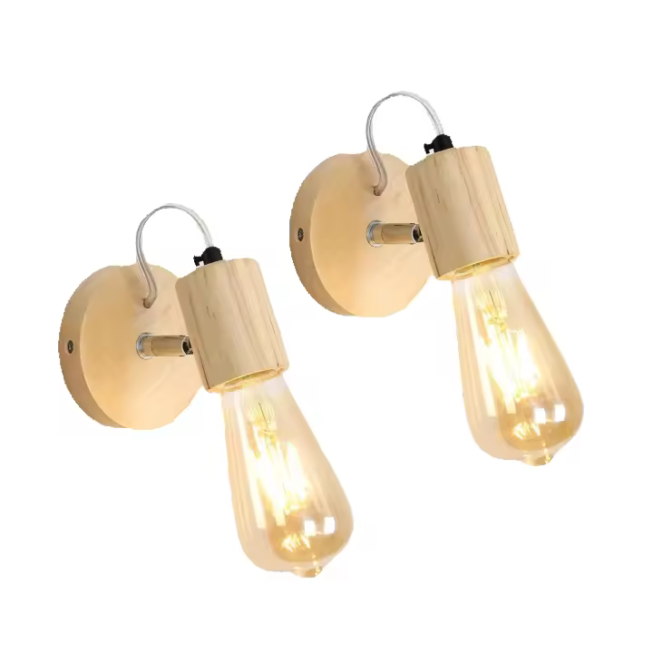 Goeco-Lámpara de Pared industrial Vintage, 2 piezas, E27, Apliques de Madera ajustables, Iluminación Interior para Pasillo, Baño, Hogar - 1