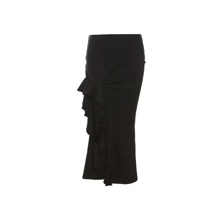 2025 Falda de trabajo informal para mujer, de punto suave, dividida, transpirable, sencilla, Bla, combina con Erythi, verano - 1