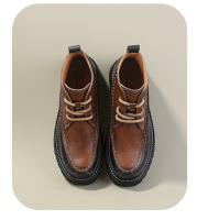 Cuero de vaca retro casual botas cortas de caña alta tendencia a juego de colores zapatos de cuero botas de herramientas - details 6
