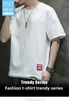 Camiseta de manga corta de estilo coreano para hombre, novedad de verano, camiseta informal holgada versátil con bloques de color, camiseta transpirable con cuello redondo - details 0