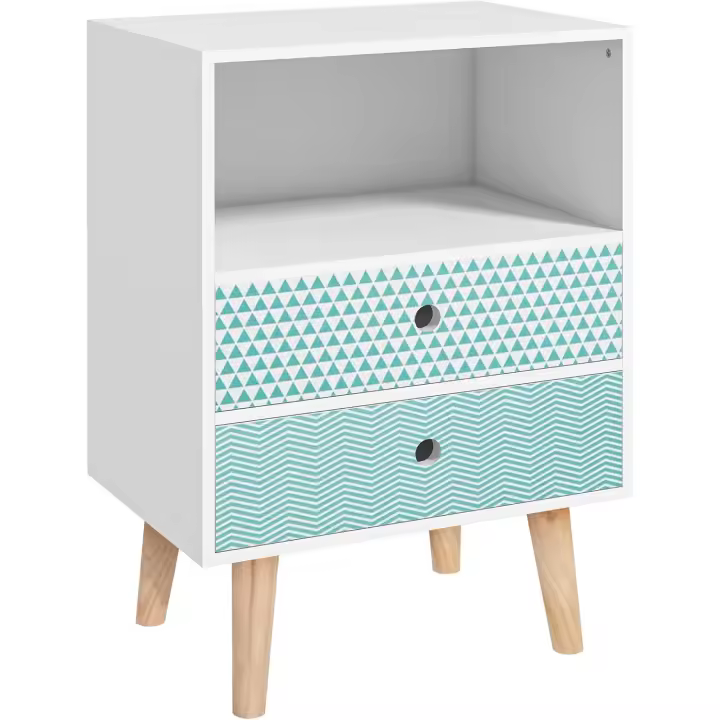 Cómoda de Madera Cajonera con 2 Cajones con Estante Abierto para Dormitorio Salón 45x30x65 cm Blanco - 1