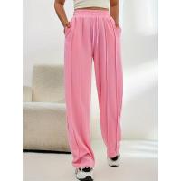 Pantalones deportivos de pierna ancha para mujer con cintura, pantalones rectos grises para, elástico cómodo - details 5