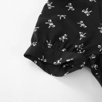 Vestido largo de estilo francés con estampado floral, pequeño, negro, otoño, nuevo, manga corta, cintura con abertura, corte en A - details 23