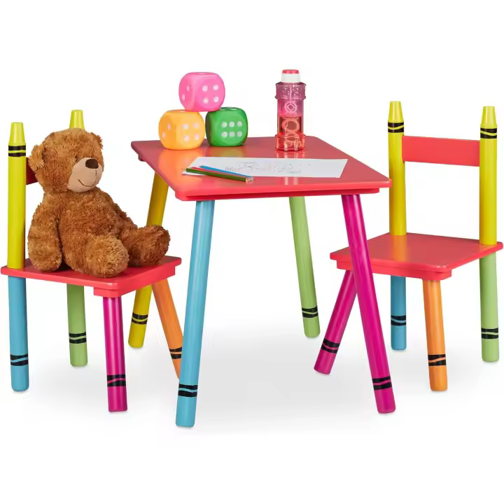 Juego de Mesa y Sillas para Niños Multicolor 2 Sillas, Madera, Minimesa y Minisillas, 44,5 x 60 x 40 cm - 1