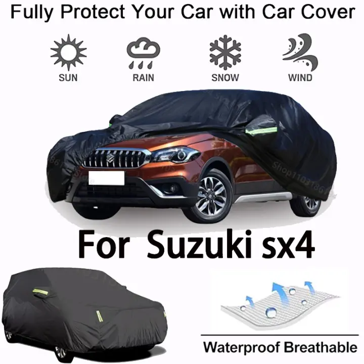 Funda completa para coche para Suzuki SX4, equipo protector para exteriores, resistente a la nieve, parasol, accesorios para automóviles impermeables y a prueba de polvo, negro - 1