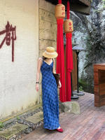 Vestido con tirantes de rejilla de diamantes y cuello en V de cintura alta versión coreana con cintura ceñida para mostrar las piernas, pajarita, chaleco de verano, largo - details 1