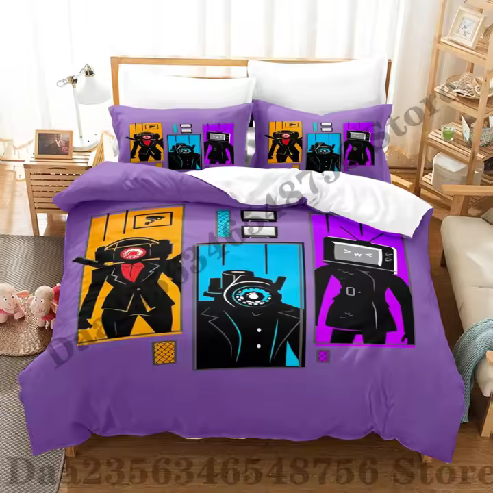 Juego de Ropa de Cama de Anime Skibidi Tamaño de Cama Individual, Doble, Completo, Rey - 1