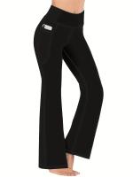 Paquete de 3 Pantalones Deportivos para Mujer, Tallas Grandes Costura Detalle Cintura Alta Pantalones de Yoga de Pierna Acampanada con Bolsillos para Teléfono Conjunto de 3 Piezas Adecuado Primavera/Otoño - details 7