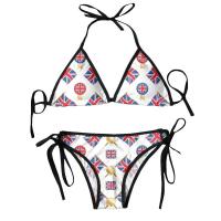 Traje de baño triangular para mujer, conjunto de Bikini con cordones, traje de baño Sexy con cuello Halter, estampado de banderas y emblemas Pushup - details 0