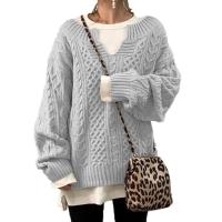 Suéteres de punto para mujer, jerséis sueltos de color sólido, tops de otoño e invierno - details 7