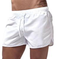 Pantalones cortos de surf de playa para hombre, cintura elástica de tiro bajo, cordón, ribete lateral irregular transpirable, traje de baño, verano - details 18