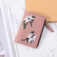 Cartera corta coreana para estudiantes, billetera de cuero PU con cremallera, flores bordadas, Mini bolso para mujer - details 2
