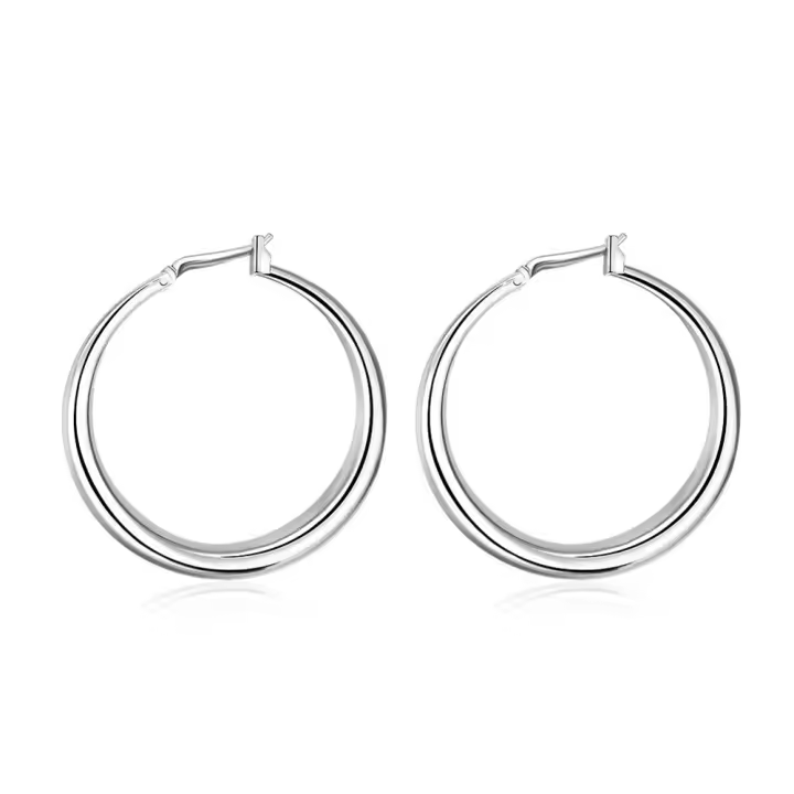 925 Sterling Silver Smooth 36mm Hoop Earrings For Women Jewelry - 1