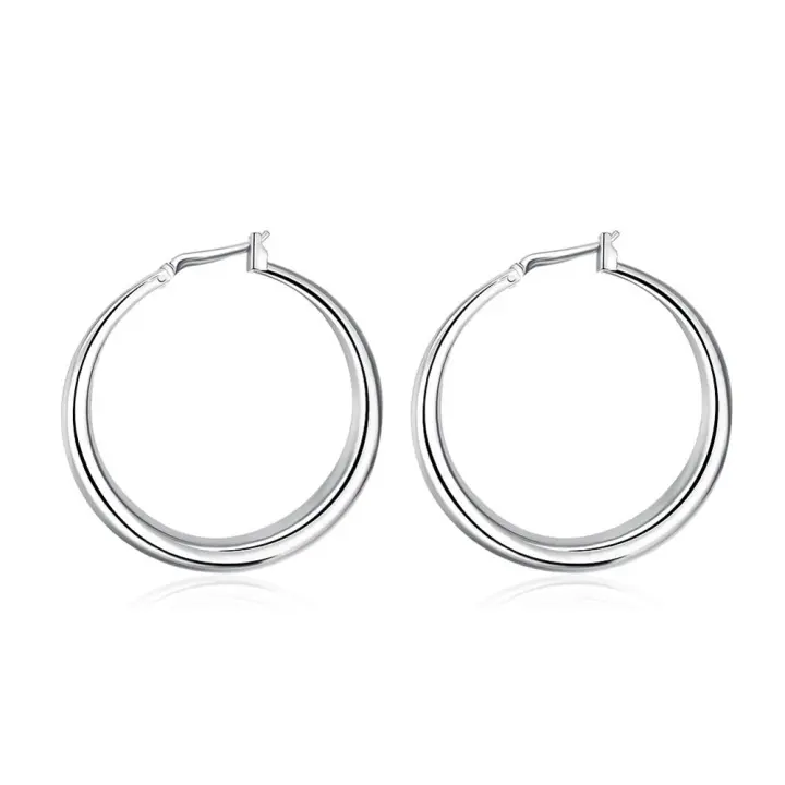 925 Sterling Silver Smooth 36mm Hoop Earrings For Women Jewelry - 1