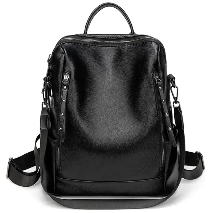 Mochila De piel auténtica para mujer, bolso de viaje de alta calidad, informal, de hombro, 2023 - 1