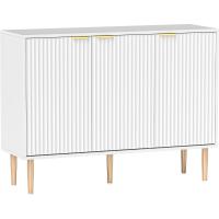 Mueble de salón con 3 puertas acanaladas y estante ajustable para TV, para dormitorio o sala de estar, 107x35x80 cm, blanco - details 0