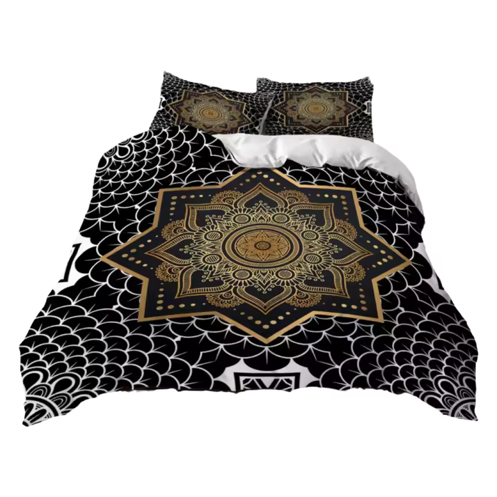 Juego de funda nórdica con Mandala, juego de cama de microfibra suave con estampado de medallón bohemio elegante azul marino, funda de edredón tamaño doble Queen King - 1