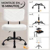 Oficina Ergonómica con Ruedas, Piel Sintética, Escritorio sin Brazos con Altura Ajustable Estudio y Dormitorio, Color Blanco - details 8