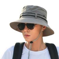 Sombrero de algodón portátil para hombre, sombrero de ala ancha para verano, protector solar, sombrero de cubo, gorra de escalada, protección Anti-UV, gorra de pesca al aire libre, verano - details 3