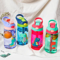 Botella de agua con pajita de silicona y tapa a prueba de derrames para niños, taza de dibujos animados de dinosaurio lindo, botella portátil escolar sin BPA - details 4